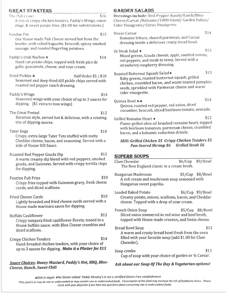 Paddy Murphys Menu: Check Out Our Latest Dishes & Drinks!